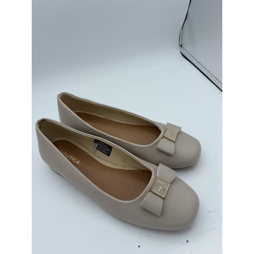 Nautica Shoes Womens Size 8 Beige Jona Ballet Flats Bow Square Toe Slip On